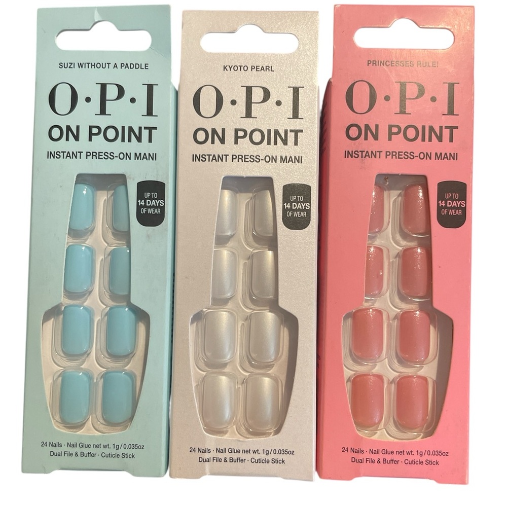OPI On Point Press-On Nails in Blue, Pearl, and Ruby